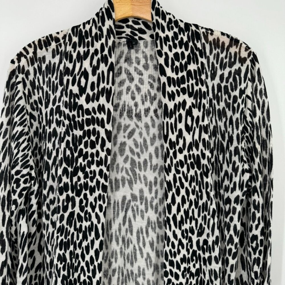 Etoile Leopard Print Open Front Cardigan Sweater black linen blend size medium - Picture 7 of 10